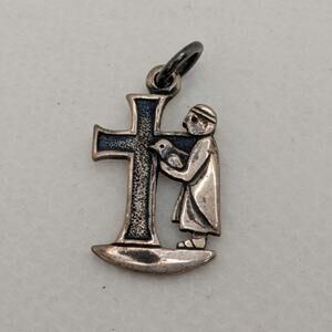 !ULTRA RARE! James Avery Retired Sterling Silver St. Francis Charm Cross & Bird